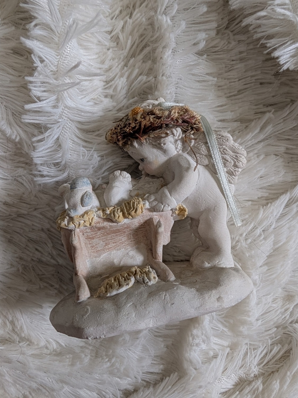 Vintage Art Cast Handcrafted Porcelain Baby And Angel Figurine